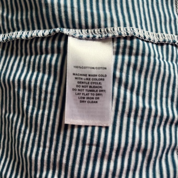 Lafayette 148 Kim Cotton Mini Stripe Roundneck Casual T-Shirt Top White Teal - Picture 7 of 13